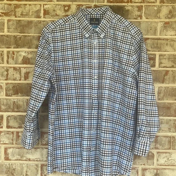 Stafford Plaid Coolmax Slimfit Long Sleeved Button Down Dress Shirt - Picture 1 of 8